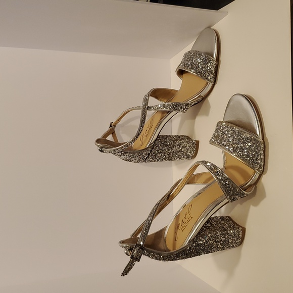 Jewel Badgley Mischka Cook Glitter Heeled Sandals Size 6.5 - Picture 5 of 12